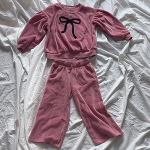 Cat & Jack Pink Velour Two-Piece Set with Black Bow